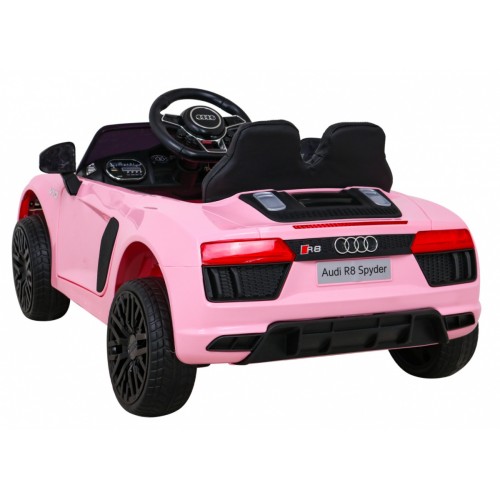 Dětská baterie Audi R8 růžová + dálkové ovládání + EVA + pomalý start + MP3 LED