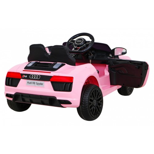 Dětská baterie Audi R8 růžová + dálkové ovládání + EVA + pomalý start + MP3 LED