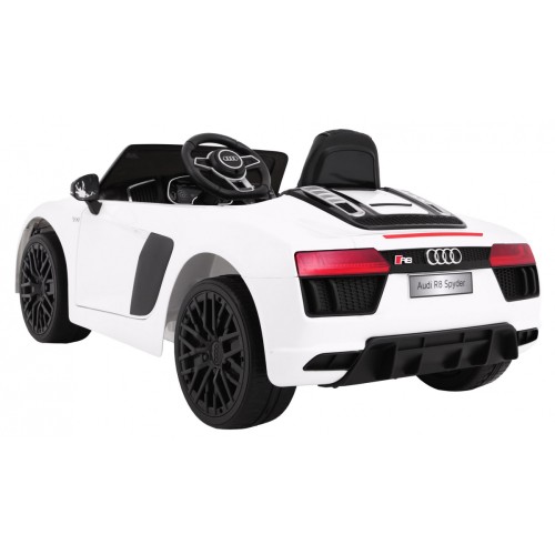 Bateriově napájené bílé Audi R8 Spyder + dálkové ovládání + EVA + pomalý start + rádio MP3 + LED