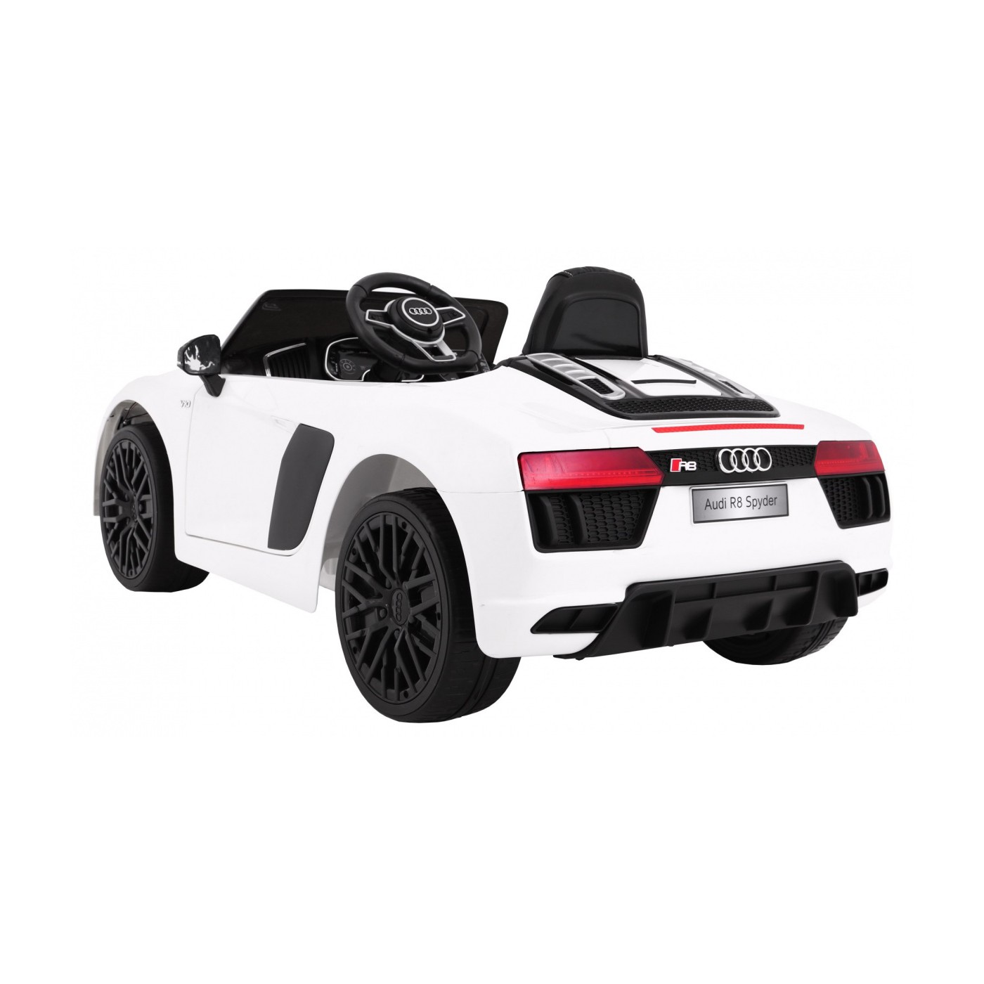 Bateriově napájené bílé Audi R8 Spyder + dálkové ovládání + EVA + pomalý start + rádio MP3 + LED