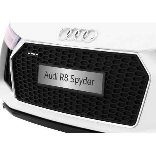 Bateriově napájené bílé Audi R8 Spyder + dálkové ovládání + EVA + pomalý start + rádio MP3 + LED