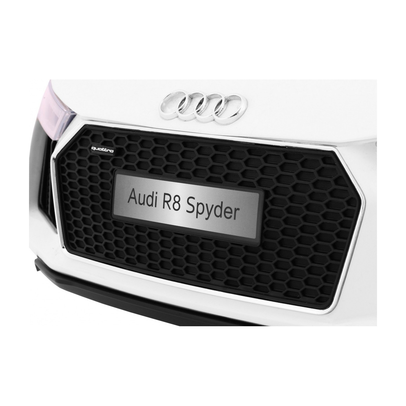 Bateriově napájené bílé Audi R8 Spyder + dálkové ovládání + EVA + pomalý start + rádio MP3 + LED