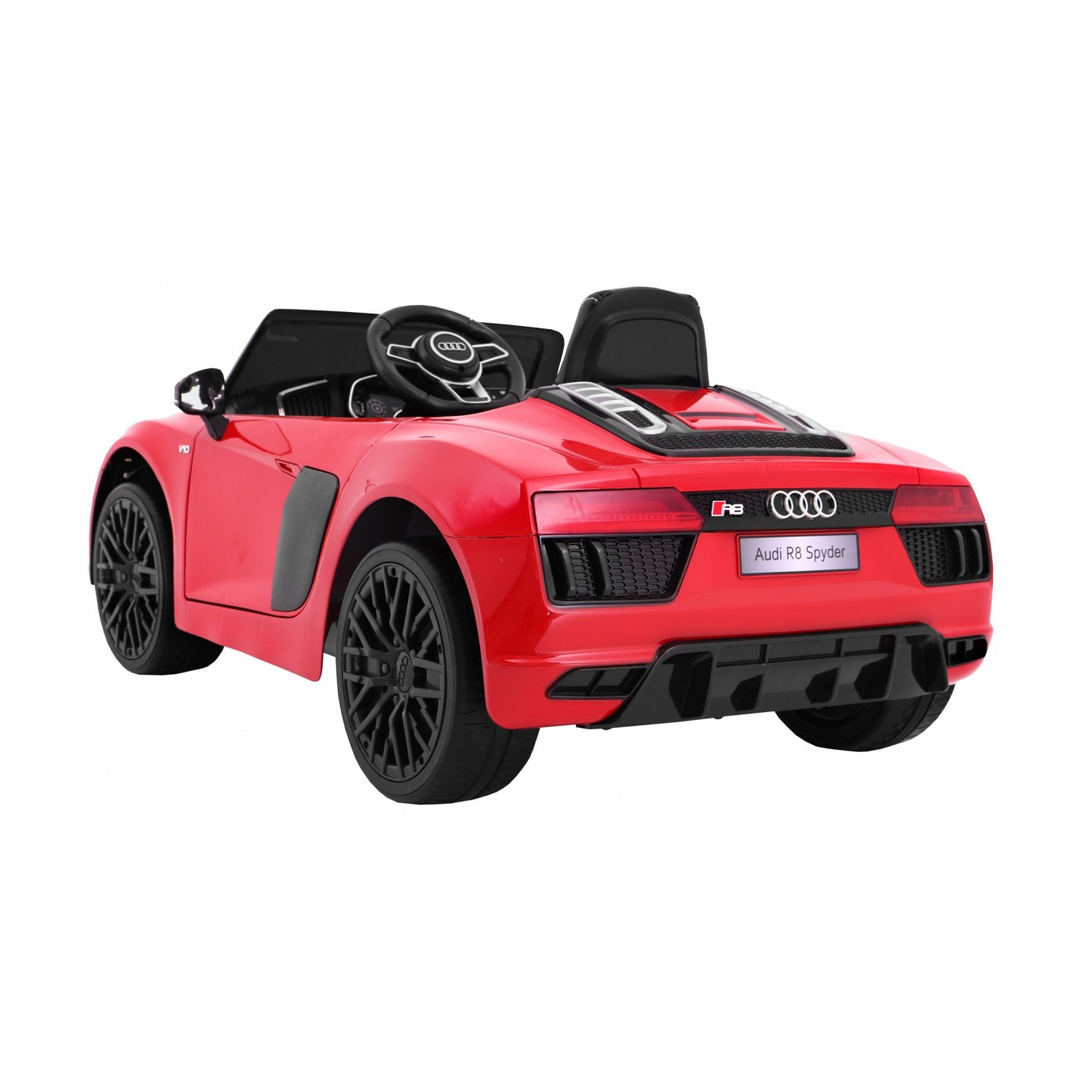 Audi R8 Spyder baterie ovládaná červeně + dálkové ovládání + EVA + pomalý start + MP3 rádio + LED