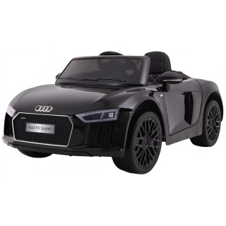 Bateriově napájený lak Audi R8 Spyder černý + dálkové ovládání EVA pomalý start rádio MP3 LED