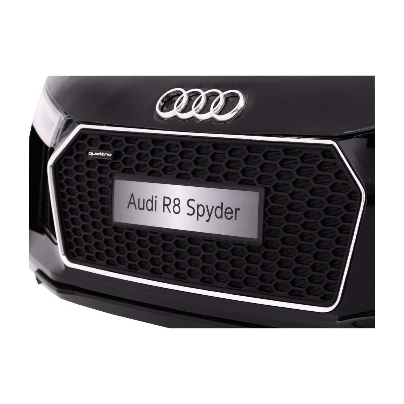 Bateriově napájený lak Audi R8 Spyder černý + dálkové ovládání EVA pomalý start rádio MP3 LED