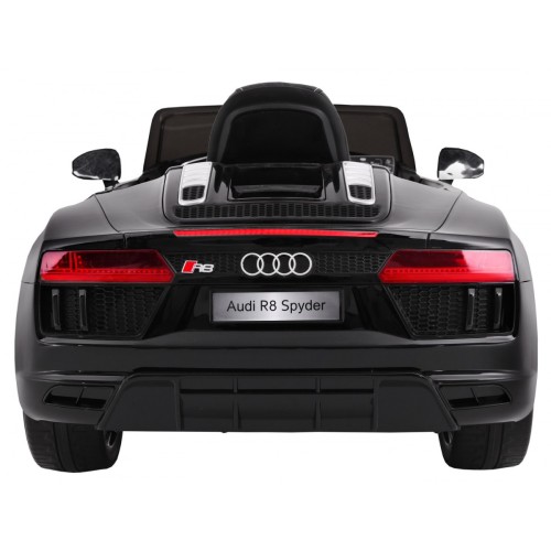Bateriově napájený lak Audi R8 Spyder černý + dálkové ovládání EVA pomalý start rádio MP3 LED
