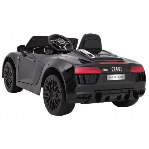 Bateriově napájený lak Audi R8 Spyder černý + dálkové ovládání EVA pomalý start rádio MP3 LED