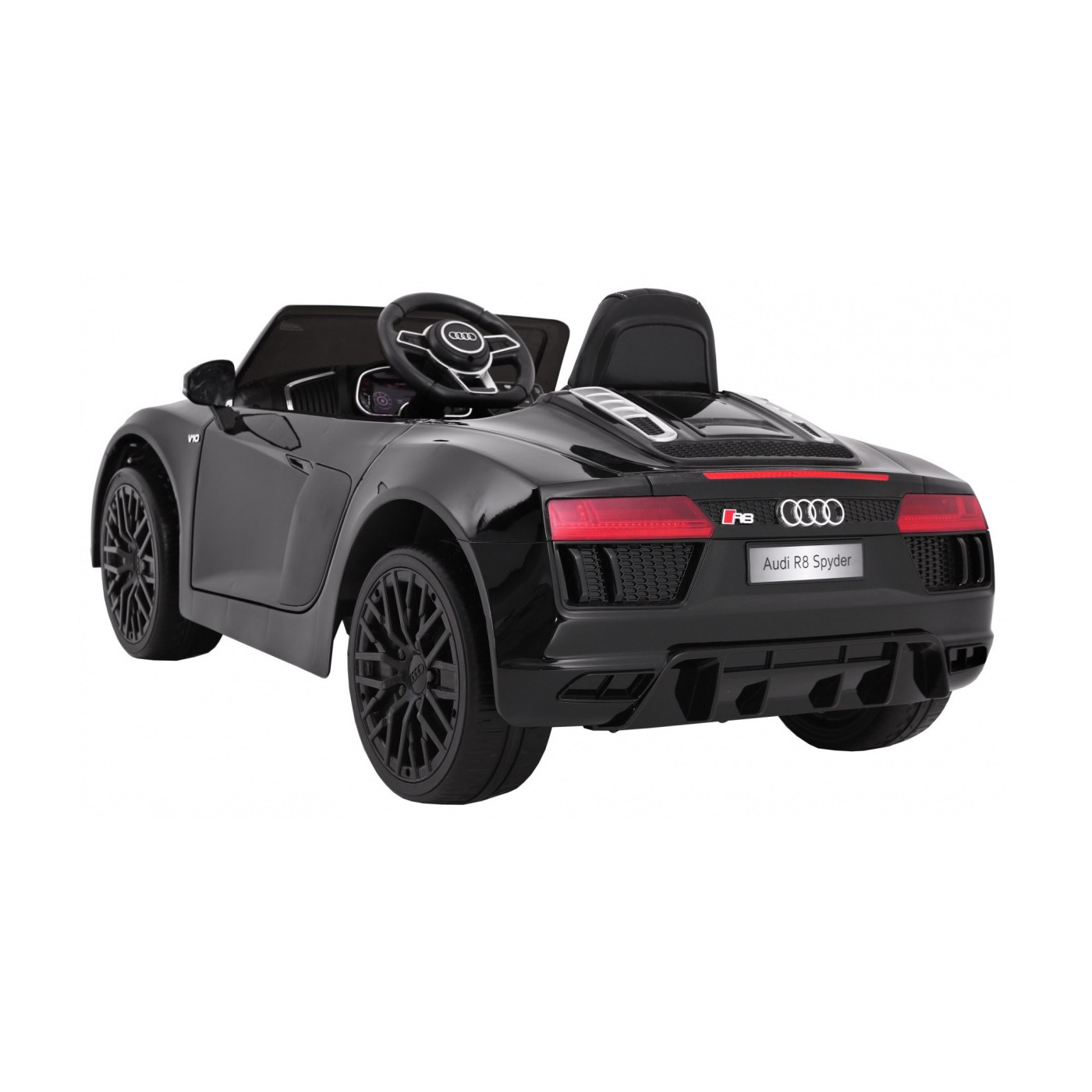 Bateriově napájený lak Audi R8 Spyder černý + dálkové ovládání EVA pomalý start rádio MP3 LED
