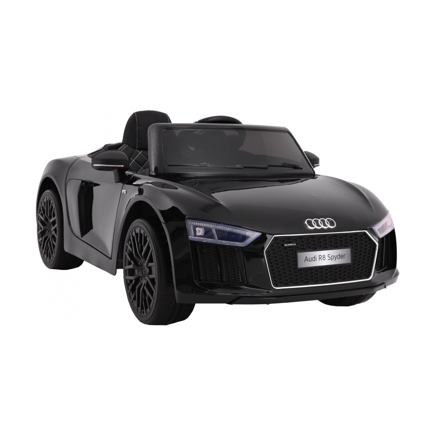 Bateriově napájený lak Audi R8 Spyder černý + dálkové ovládání EVA pomalý start rádio MP3 LED