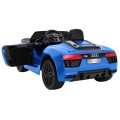 Audi R8 Spyder Bateriově napájený lak modrý dálkový EVA pomalý start rádio MP3 LED