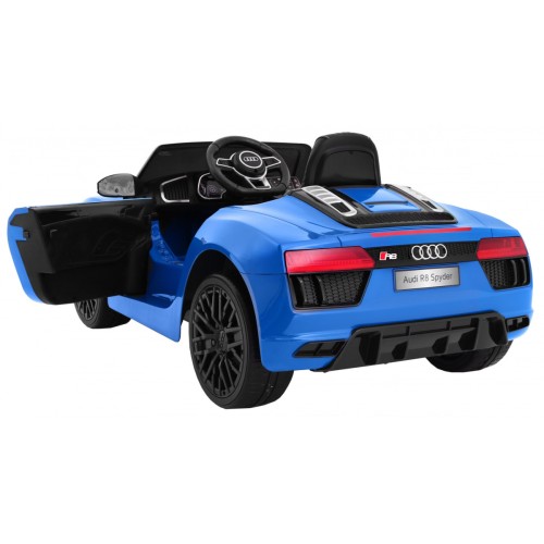 Audi R8 Spyder Bateriově napájený lak modrý dálkový EVA pomalý start rádio MP3 LED