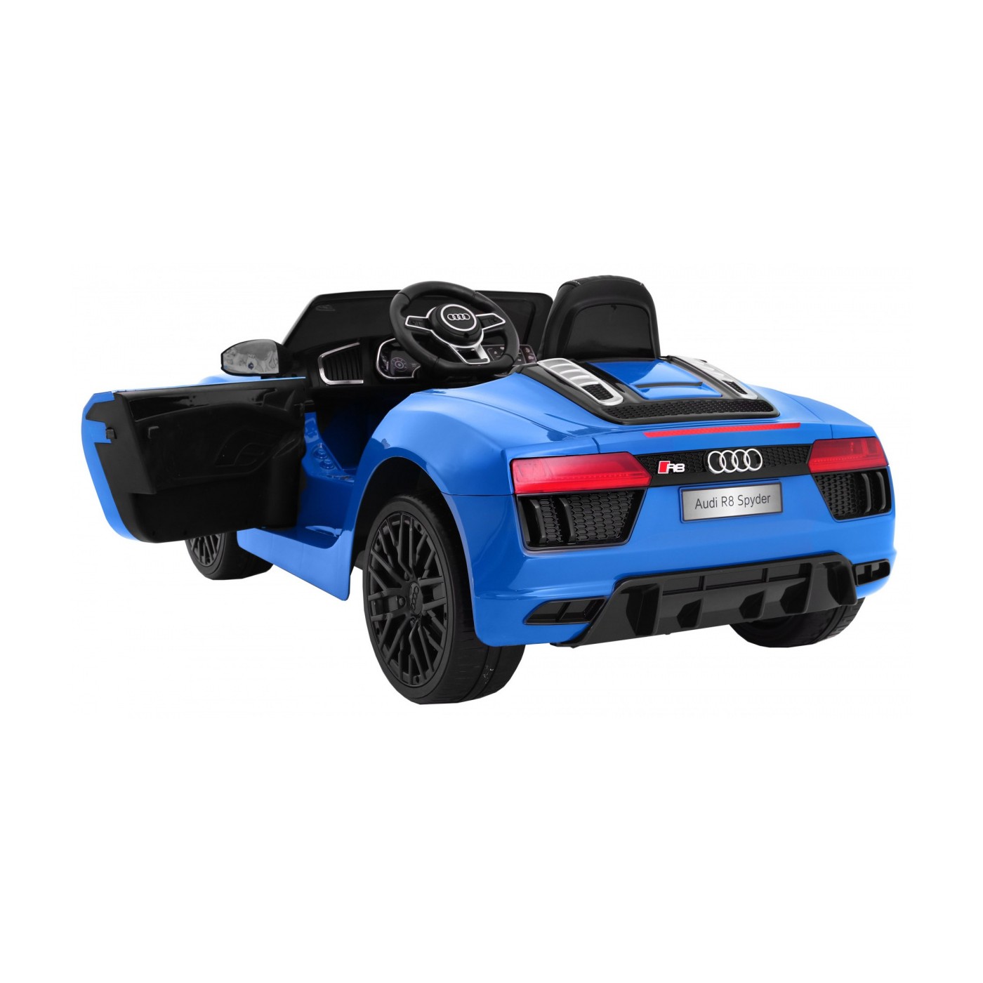 Audi R8 Spyder Bateriově napájený lak modrý dálkový EVA pomalý start rádio MP3 LED