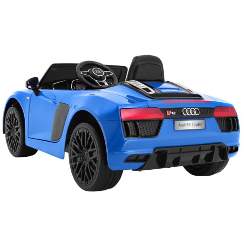 Audi R8 Spyder Bateriově napájený lak modrý dálkový EVA pomalý start rádio MP3 LED