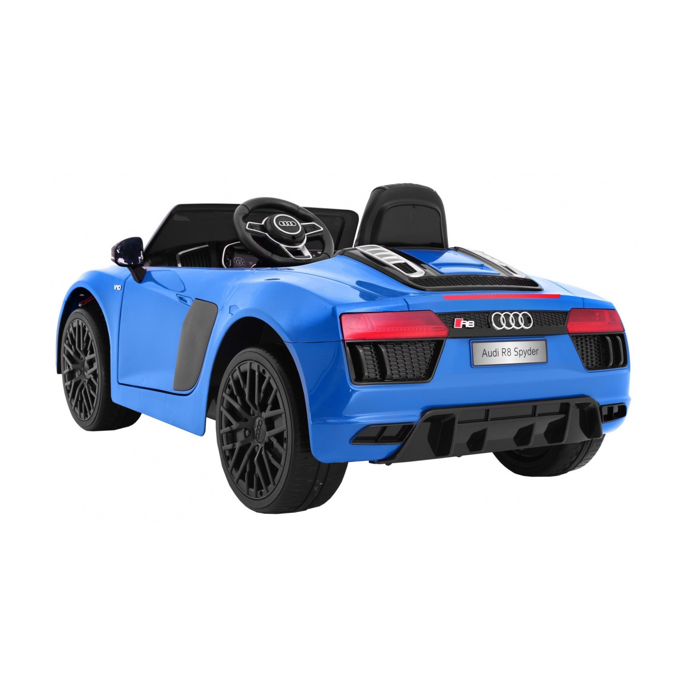 Audi R8 Spyder Bateriově napájený lak modrý dálkový EVA pomalý start rádio MP3 LED