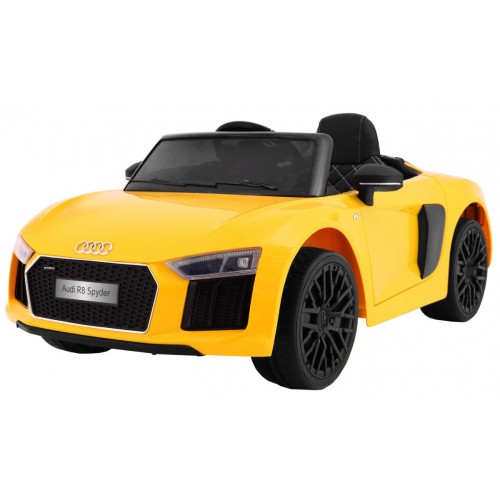 Audi R8 Spyder na baterii žlutý dálkový EVA pomalý start rádio MP3 LED