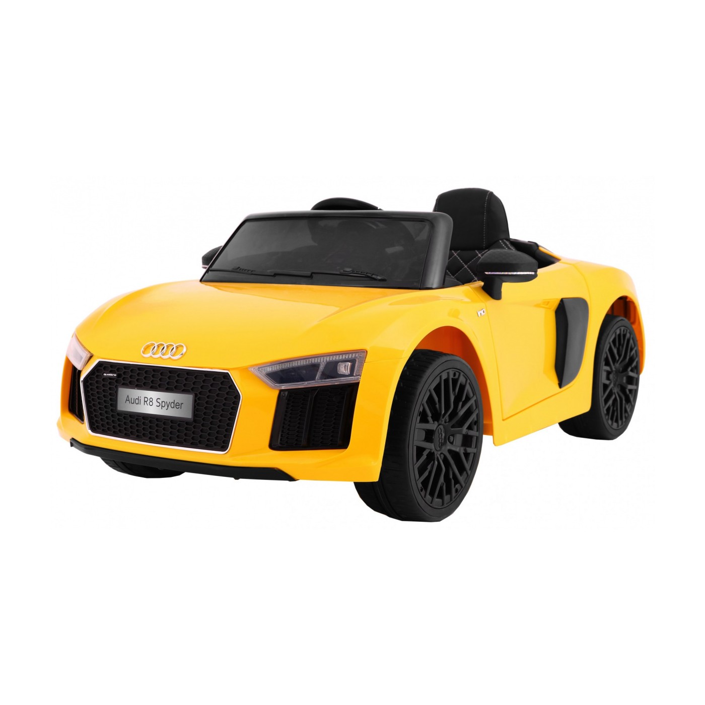 Audi R8 Spyder na baterii žlutý dálkový EVA pomalý start rádio MP3 LED