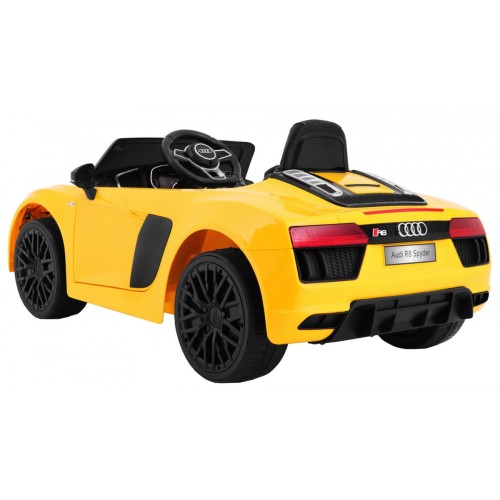 Audi R8 Spyder na baterii žlutý dálkový EVA pomalý start rádio MP3 LED