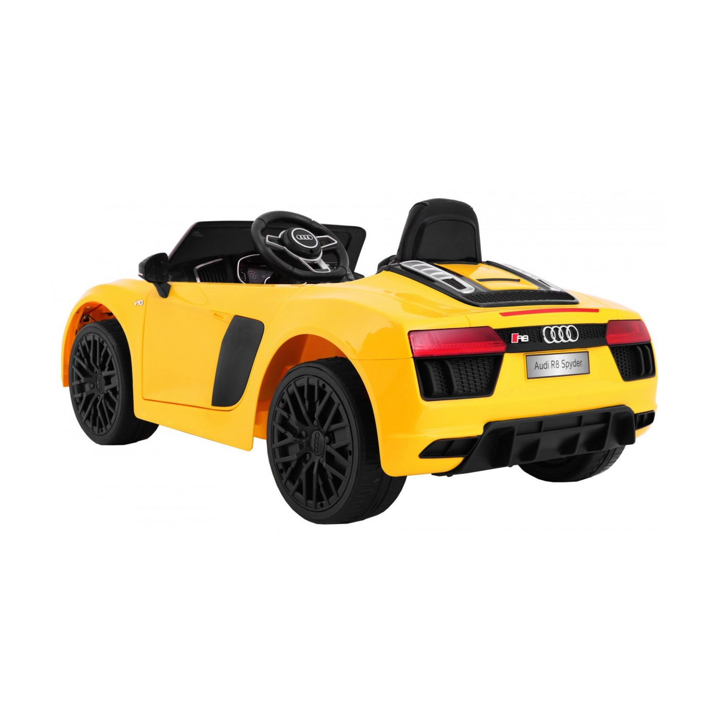 Audi R8 Spyder na baterii žlutý dálkový EVA pomalý start rádio MP3 LED