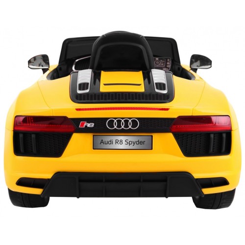 Audi R8 Spyder na baterii žlutý dálkový EVA pomalý start rádio MP3 LED