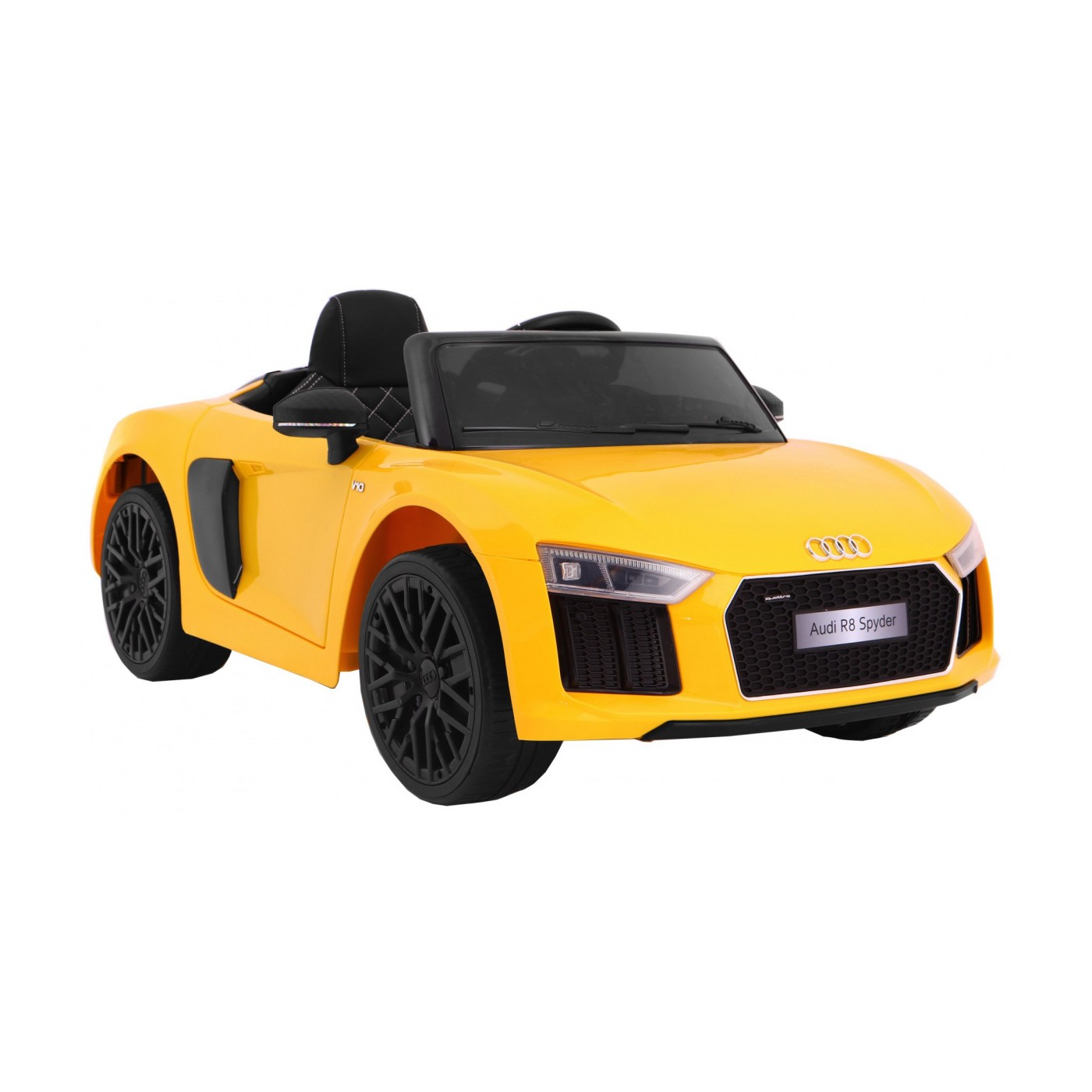 Audi R8 Spyder na baterii žlutý dálkový EVA pomalý start rádio MP3 LED