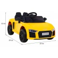 Audi R8 na baterii pro děti žlutý + dálkové ovládání + EVA + pomalý start + MP3 LED