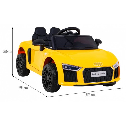 Audi R8 na baterii pro děti žlutý + dálkové ovládání + EVA + pomalý start + MP3 LED
