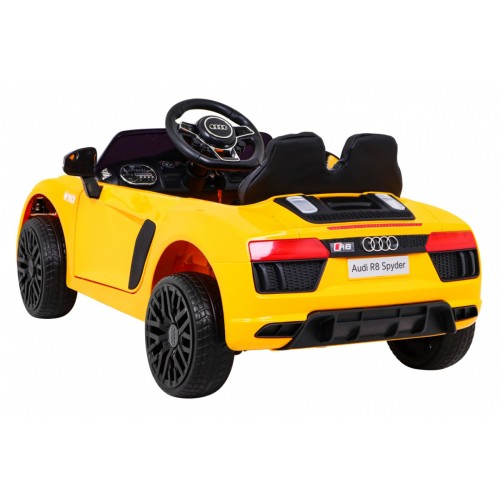 Audi R8 na baterii pro děti žlutý + dálkové ovládání + EVA + pomalý start + MP3 LED