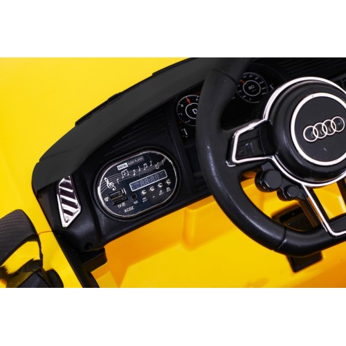 Audi R8 na baterii pro děti žlutý + dálkové ovládání + EVA + pomalý start + MP3 LED