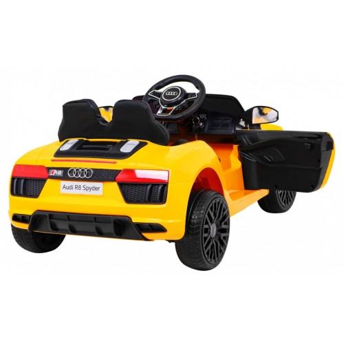 Audi R8 na baterii pro děti žlutý + dálkové ovládání + EVA + pomalý start + MP3 LED