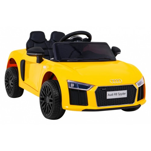 Audi R8 na baterii pro děti žlutý + dálkové ovládání + EVA + pomalý start + MP3 LED