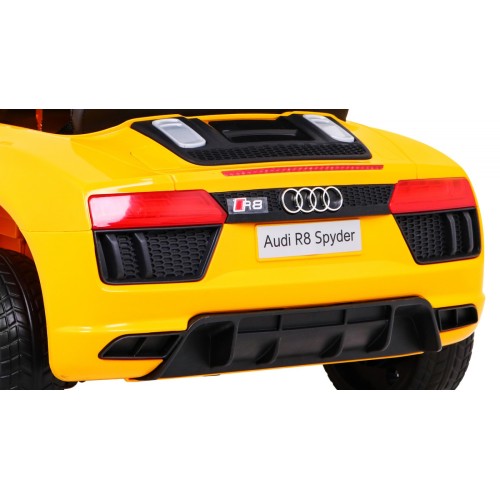 Audi R8 na baterii pro děti žlutý + dálkové ovládání + EVA + pomalý start + MP3 LED