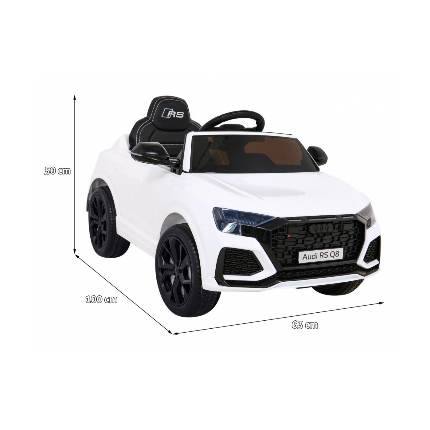 Baterie do auta Audi RS Q8 bílá + dálkové ovládání + pomalý start + EVA + LED + MP3 USB