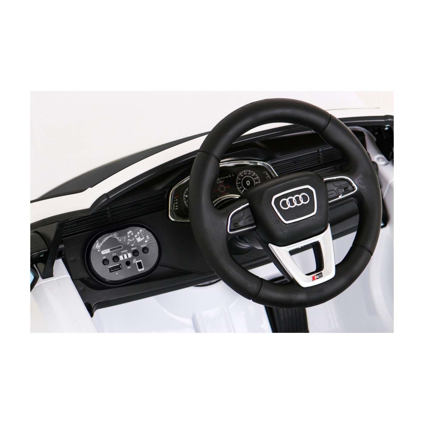 Baterie do auta Audi RS Q8 bílá + dálkové ovládání + pomalý start + EVA + LED + MP3 USB