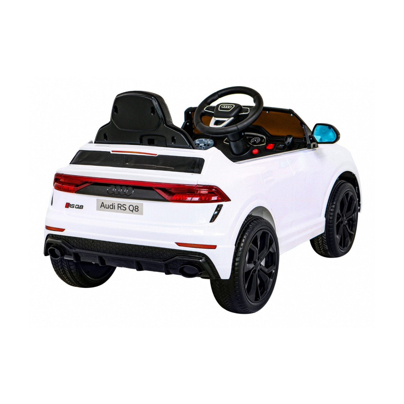 Baterie do auta Audi RS Q8 bílá + dálkové ovládání + pomalý start + EVA + LED + MP3 USB