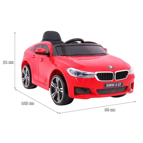Bateriově napájené auto BMW 6 GT červené + dálkové ovládání + pomalý start + EVA + bezpečnostní pásy + MP3 LED