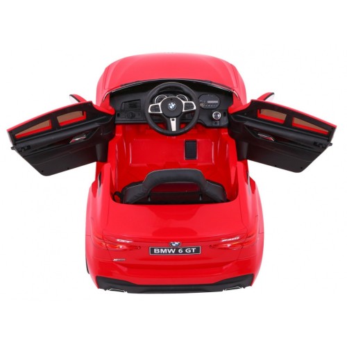 Bateriově napájené auto BMW 6 GT červené + dálkové ovládání + pomalý start + EVA + bezpečnostní pásy + MP3 LED