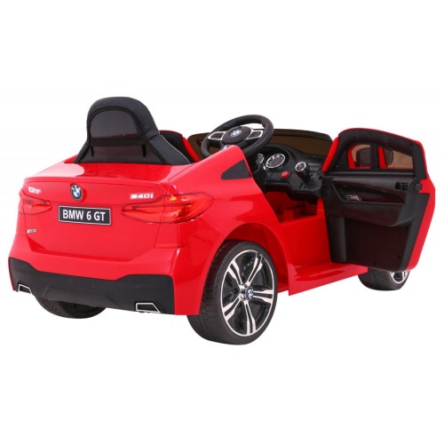Bateriově napájené auto BMW 6 GT červené + dálkové ovládání + pomalý start + EVA + bezpečnostní pásy + MP3 LED