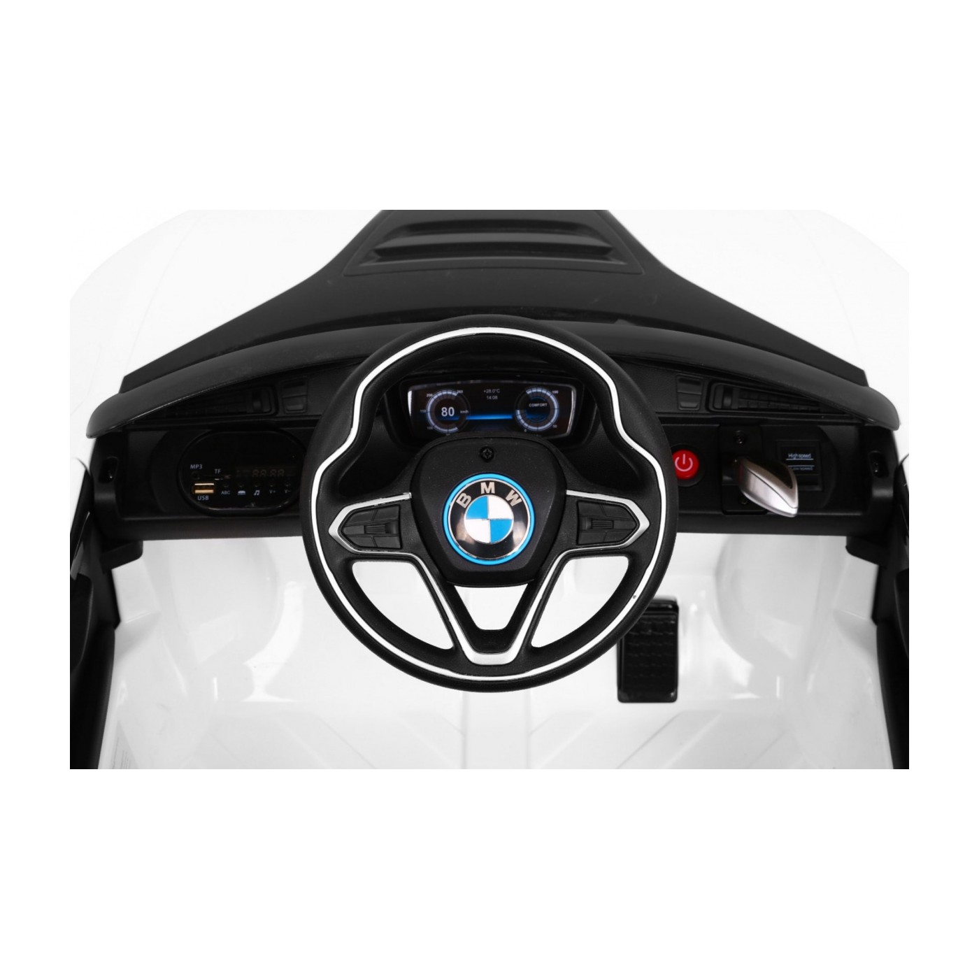 BMW I8 Lift Auto Baterie ovládaná bílou + Dálkové ovládání + Pomalý start + 3-bodové pásy + MP3 USB + LED