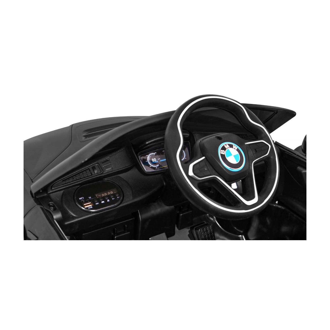 BMW I8 Lift Auto Baterie Černý + Dálkové Ovládání + Pomalý Start + 3 bodové pruhy + MP3 USB + LED