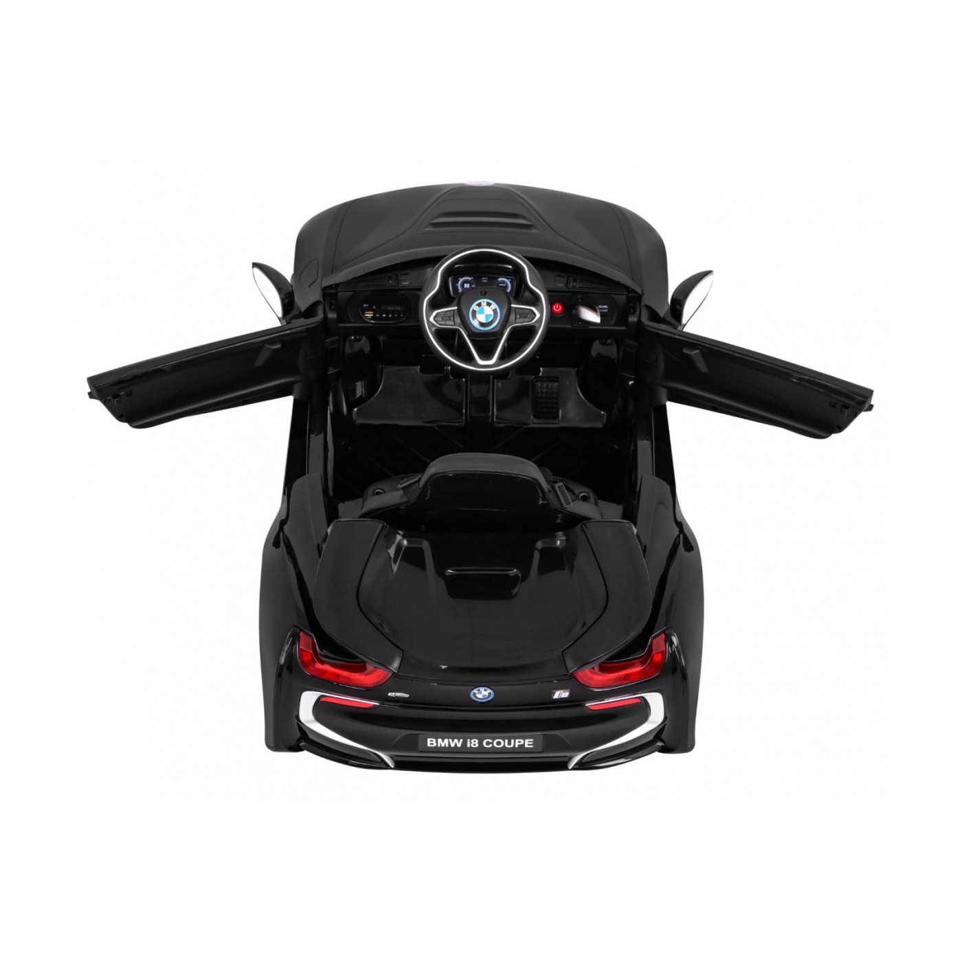 BMW I8 Lift Auto Baterie Černý + Dálkové Ovládání + Pomalý Start + 3 bodové pruhy + MP3 USB + LED
