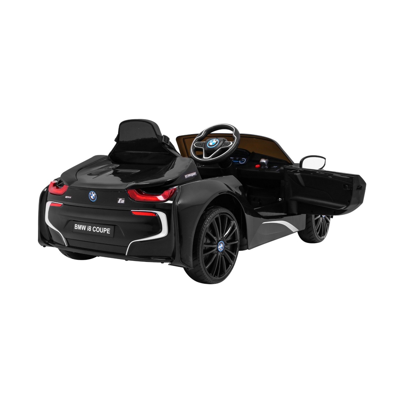 BMW I8 Lift Auto Baterie Černý + Dálkové Ovládání + Pomalý Start + 3 bodové pruhy + MP3 USB + LED