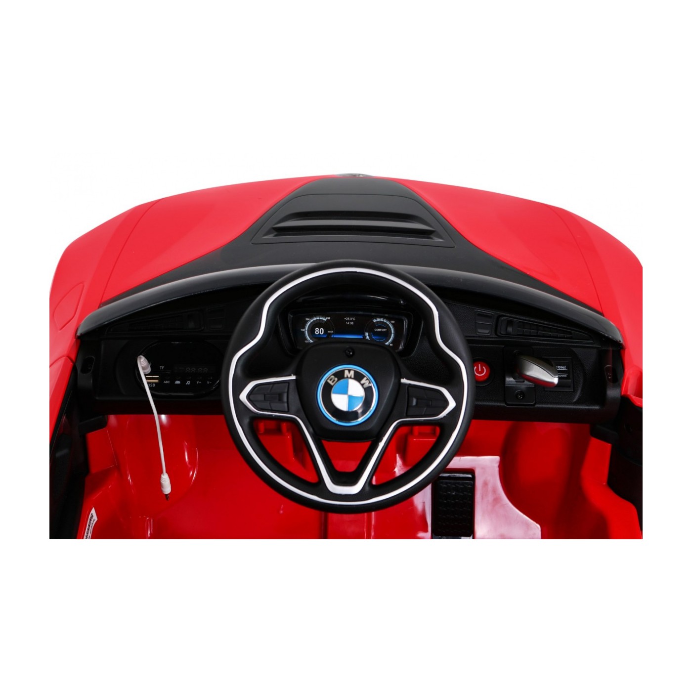 BMW I8 Lift Auto Baterie ovládaná červeně + Dálkové ovládání + Pomalý start + 3 bodové pruhy + MP3 USB + LED