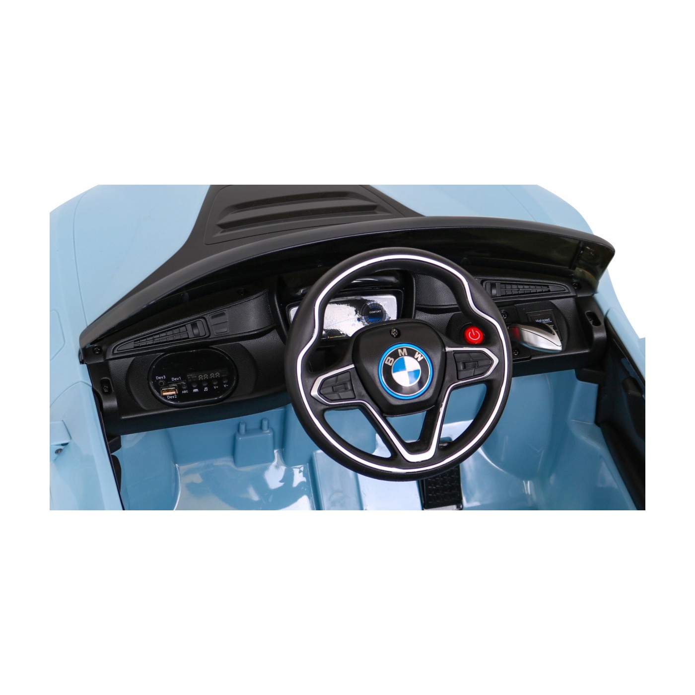 BMW I8 Lift Auto Baterie ovládaná modře + Dálkové ovládání + Pomalý start + 3 bodové pruhy + MP3 USB + LED