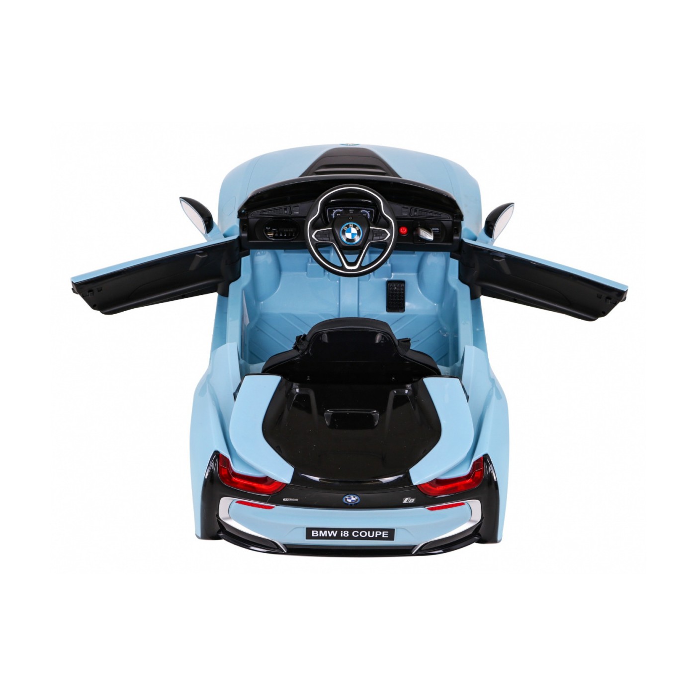 BMW I8 Lift Auto Baterie ovládaná modře + Dálkové ovládání + Pomalý start + 3 bodové pruhy + MP3 USB + LED