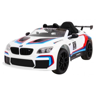 BMW M6 GT3 Dětská baterie do auta Bílá odvzdušňovací zvuk MP3 světla Dálkové ovládání