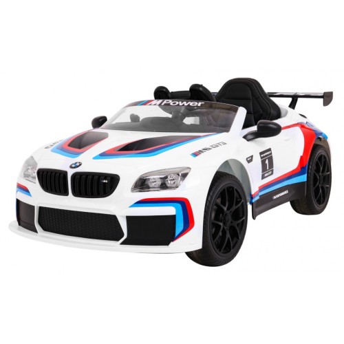 BMW M6 GT3 Dětská baterie do auta Bílá odvzdušňovací zvuk MP3 světla Dálkové ovládání