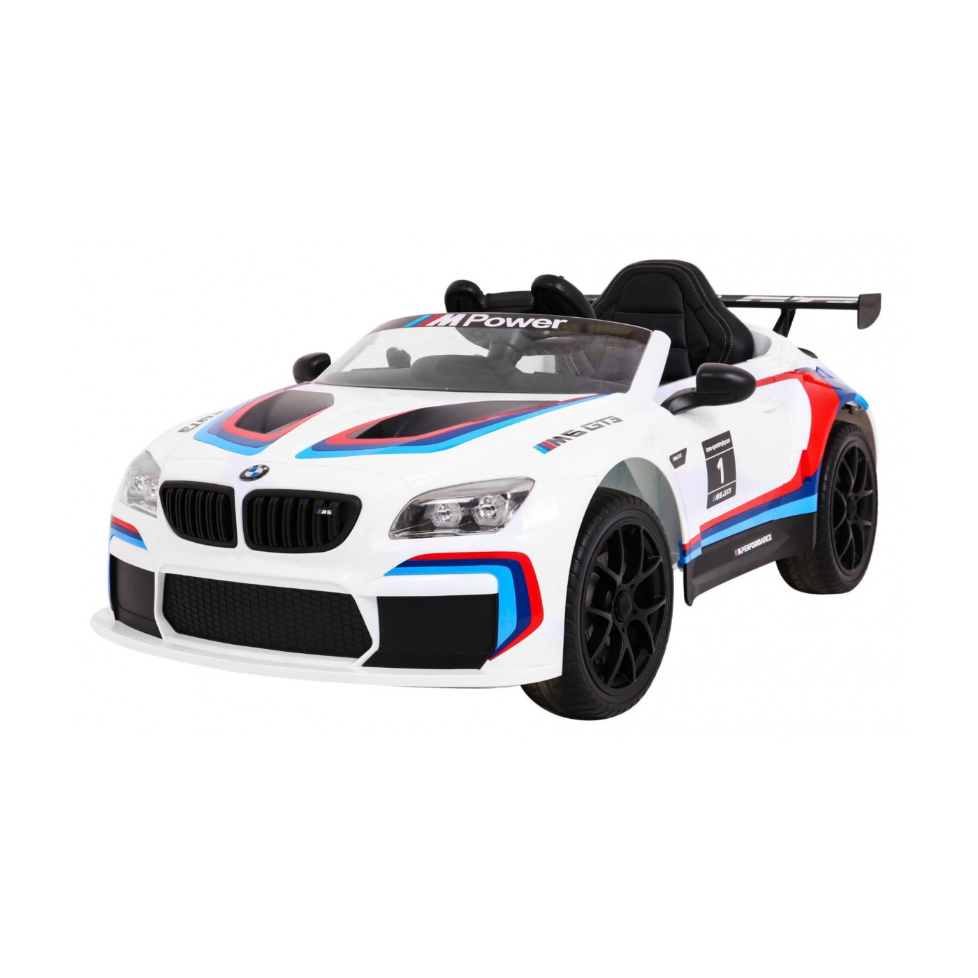 BMW M6 GT3 Dětská baterie do auta Bílá odvzdušňovací zvuk MP3 světla Dálkové ovládání