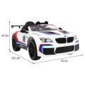 BMW M6 GT3 Dětská baterie do auta Bílá odvzdušňovací zvuk MP3 světla Dálkové ovládání