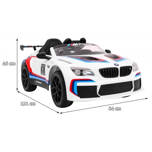 BMW M6 GT3 Dětská baterie do auta Bílá odvzdušňovací zvuk MP3 světla Dálkové ovládání