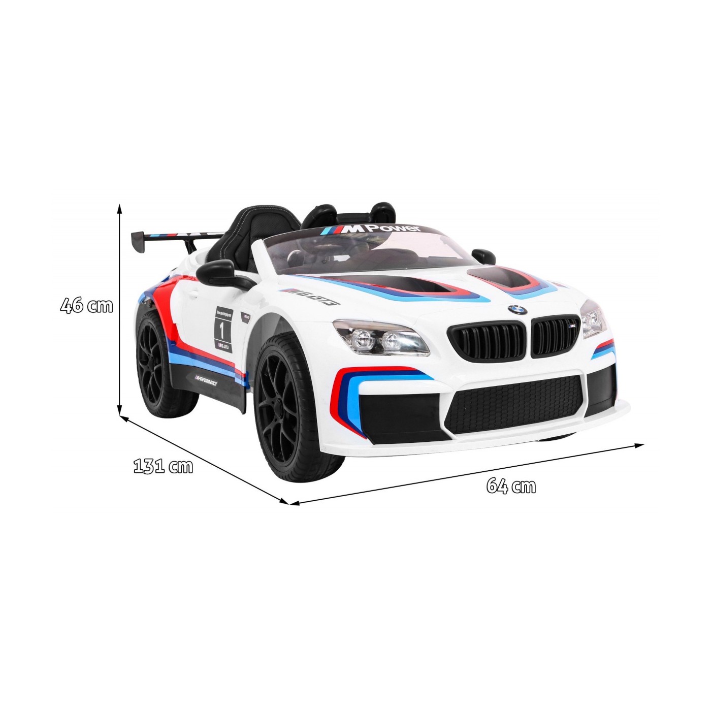 BMW M6 GT3 Dětská baterie do auta Bílá odvzdušňovací zvuk MP3 světla Dálkové ovládání